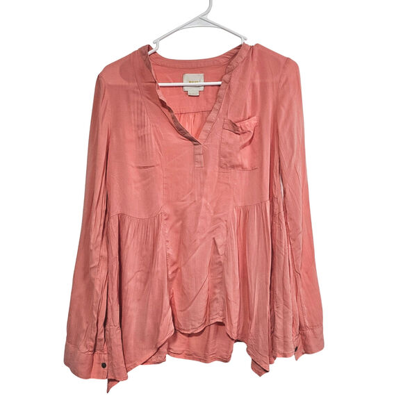 Anthropologie Maeve Coral Blouse Women's Size 2 Pocket Long Sleeve Boho NWOT - Picture 1 of 6